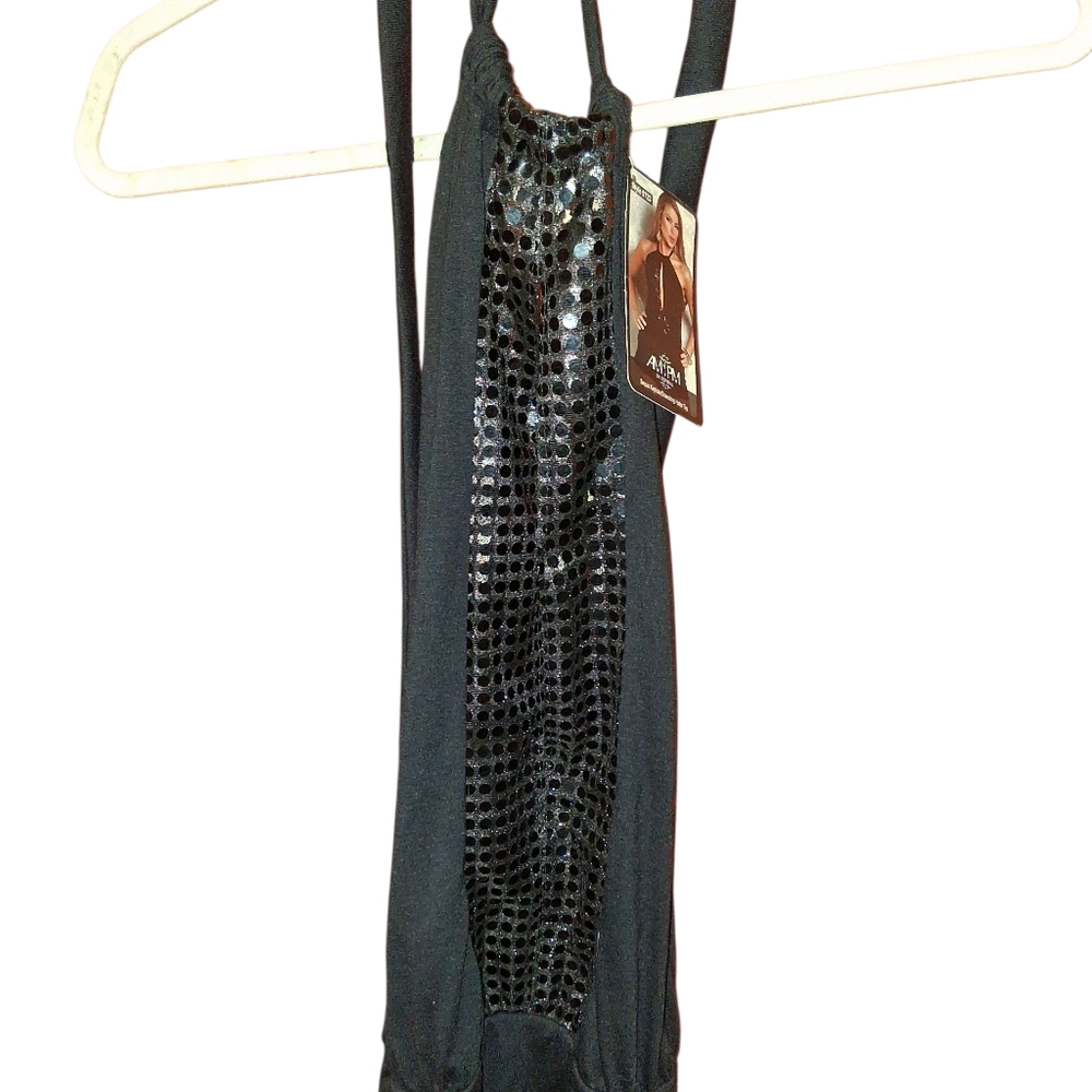 Black Sequin Mesh Shirt